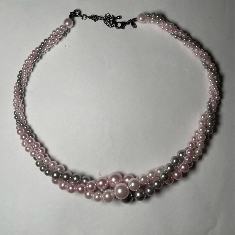 Pink and Silver Multi-Strand Beaded Necklace